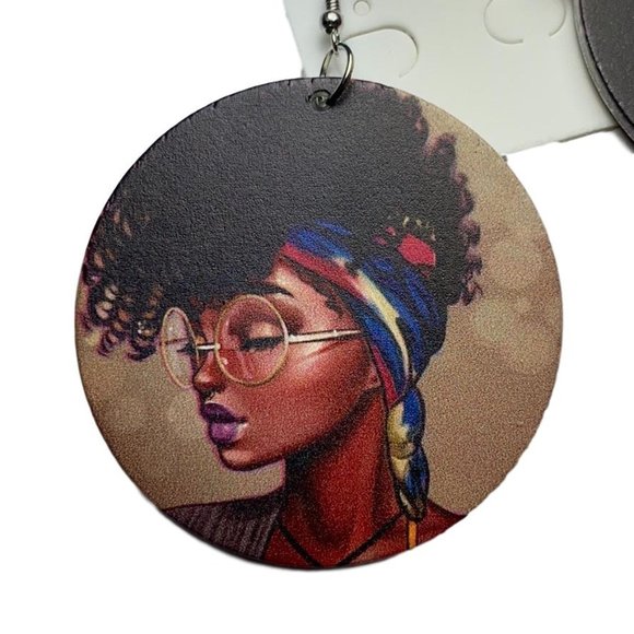 Wooden hand painted drop earrings - Picture 3 of 6